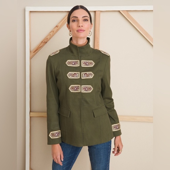 Chico's Beaded And Embellished Band Jacket Olive Size 4 - XXL - Picture 11 of 12